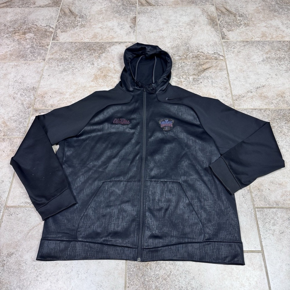 Nike Ole Miss Men's 3XL Therma-Fit Hyper Speed Fleece Full Zip Black Hoodie
